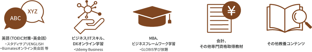 英語(TOEIC対策、ビジネス英会話)・IT,DXオンライン学習、MBA,ビジネスフレームワーク学習・会計,その他専門資格取得教材・その他教養コンテンツ