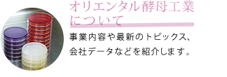 オリエンタル酵母工業について　事業内容や最新のトピックス、会社データなどを紹介します。